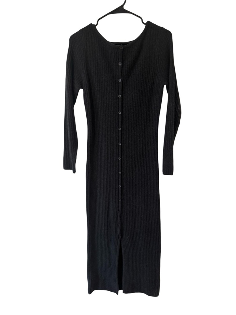 Abercrombie & Fitch Wool Black Ribbed Button-Front Maxi Dress
